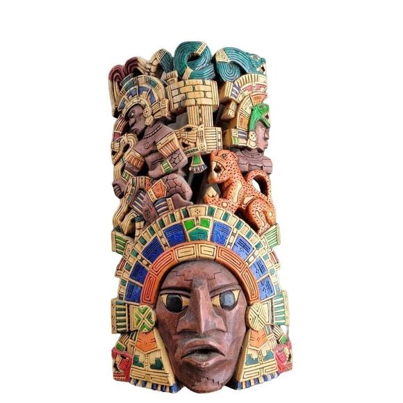 Mayan Aztec hand carved mask - Picture 1 of 6